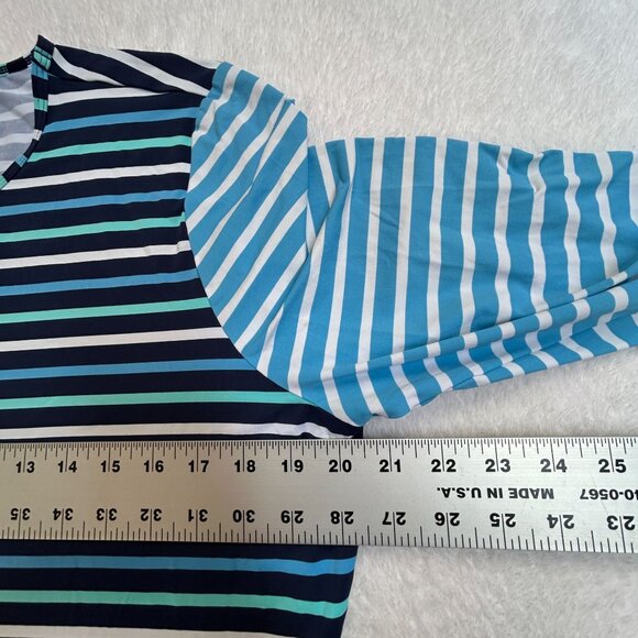 Lands' End Womens Striped Long-Sleeve Rash Guard Swim Shirt Large 14-16 Blue - Picture 6 of 7
